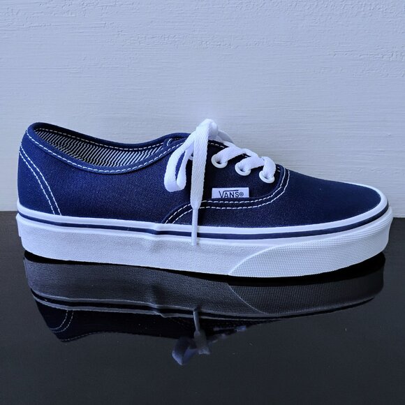 Vans Women's Authentic Canvas Sneaker in (Angstrping) Dress Blue / True White - Picture 1 of 13